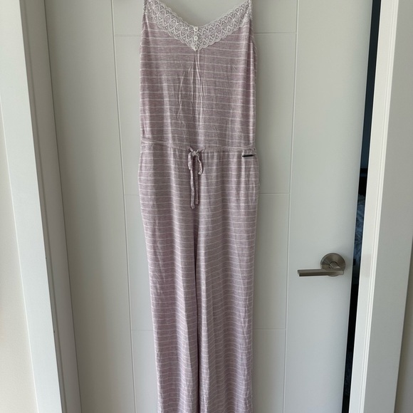 La Vie En Rose Other - La Vie En Rose Pink Striped Lace Pajama Jumpsuit